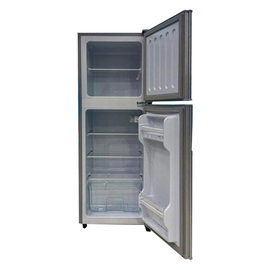 Intérieur réfrigérateur Deska 100L 2 portes ouvert avec congélateur en haut et compartiment frigo en bas
