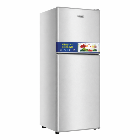 Réfrigérateur Deska 100 litres 2 portes gris vue face design moderne compact
