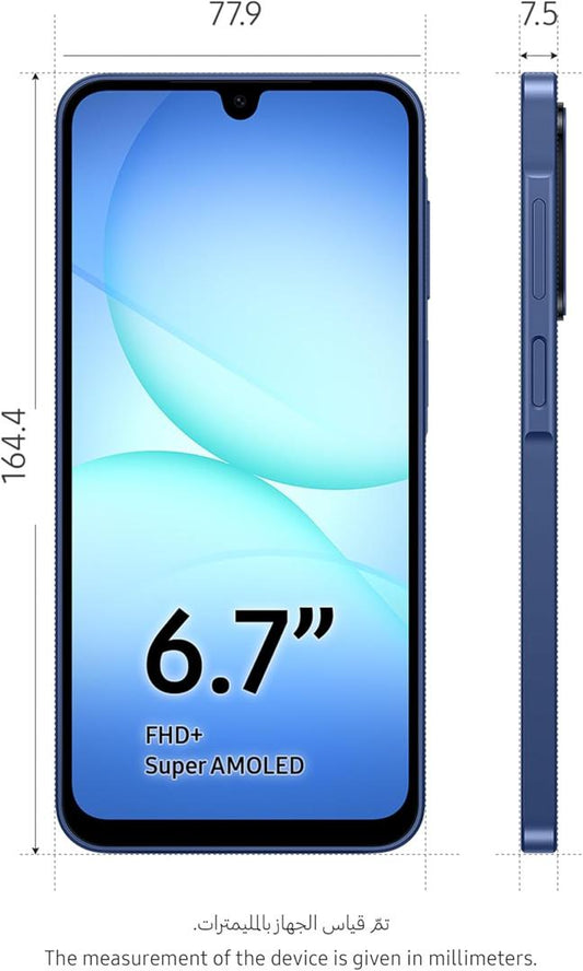 Smartphone Samsung Galaxy A17 noir vue de face sur fond blanc